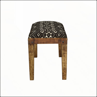 Bohemian Black and White Upholstered Mango Wood Bench, Perfect for Adding Exotic Flair to Your Living Space