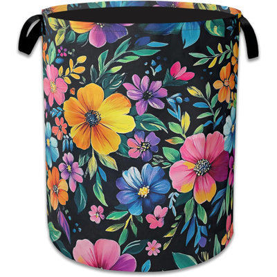 Vintage Spring Floral Laundry Hamper With Handle,Foldable Oxford Cloth Laundry Basket Clothes Storage Basket For Laundry Room/Bedroom/Bathroom