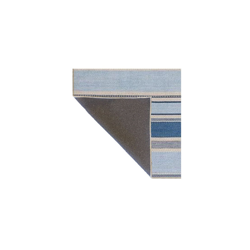 Tapis rayé bleu à motif géométrique lavable à la machine, Rond 3 pi 3 po