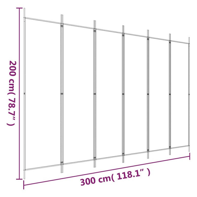 Kasimir Folding Room Divider, White, 6, 300cm W x 200cm H