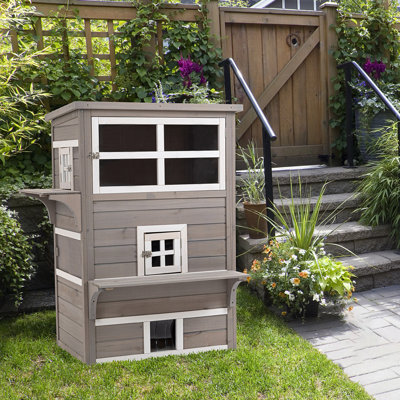 Luxury Cat Villa For Multi-cat Households: Extra Large Indoor Cat Enclosures With Litter Box And Drawer - Wooden Cat House On Wheels
