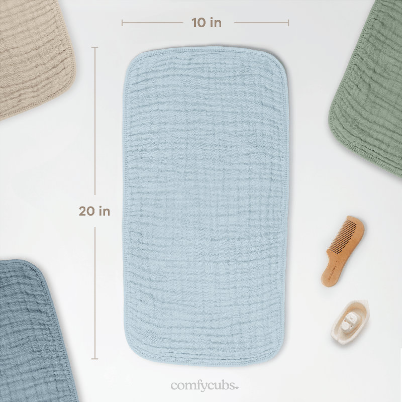 Comfy Cubs Muslin Burp Cloths 20" x 10"  - Large, 6-Layer, Ultra Absorbent 100% Cotton for Baby Spit-Up, Drool, and Messes