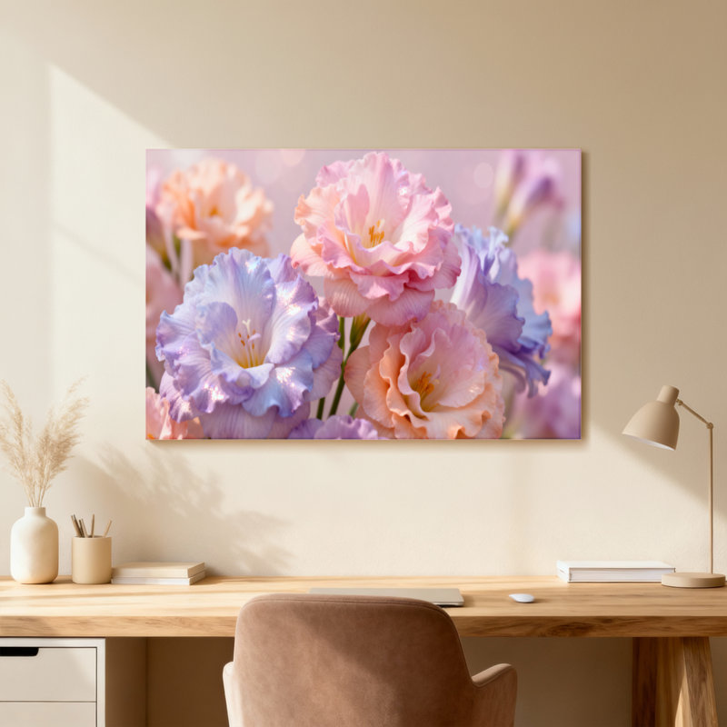 Plantes et fleurs Fleurs pastel rose tendre et mauve, Toile tendue, Ne s’applique pas