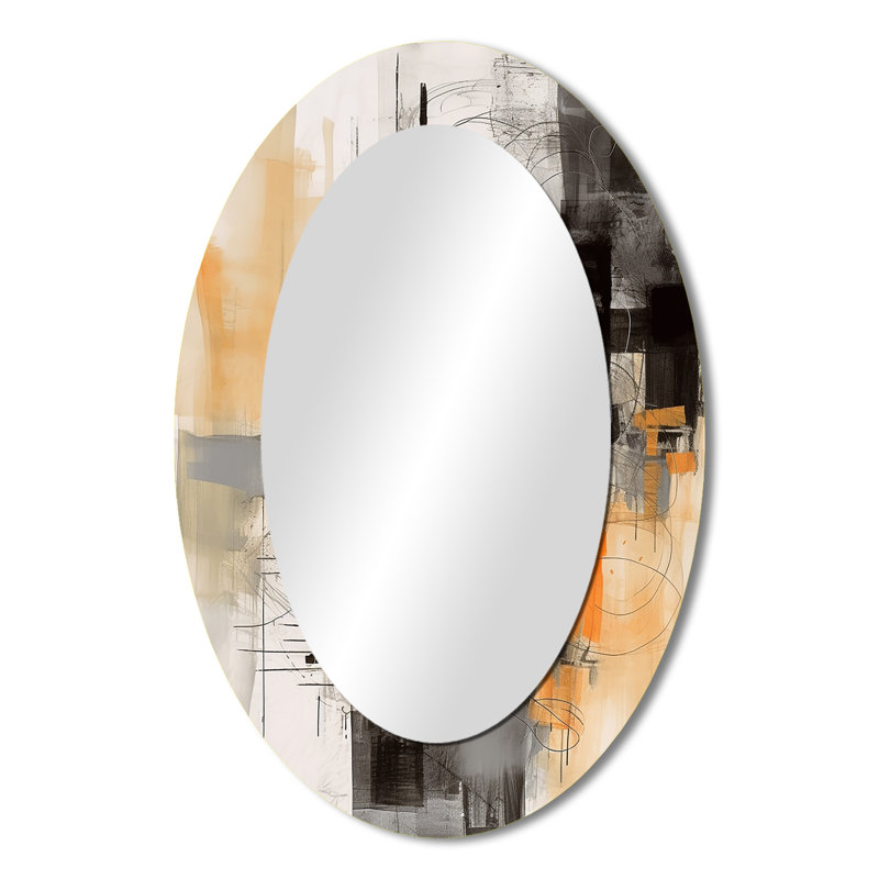 Abstract Design Shapes II - Orange Oval Wall Mirror Decor, 36" x 24"
