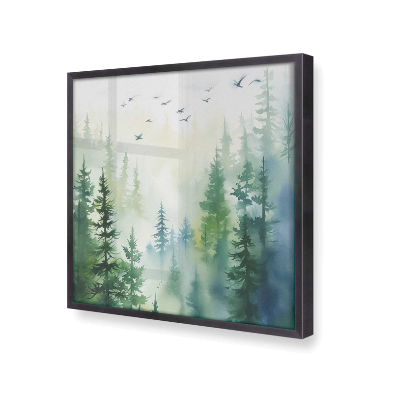 Oiseaux des bois dans la brume I, Cadre en zinc patiné, H 17,75 po x l 17,75 po