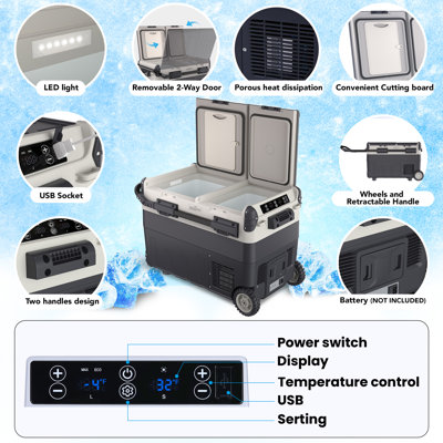 12V RefrigeratorX50K 53QT Portable Fridge Freezer Temperature Range from 4℉ Below Zero to 68℉  Control Fast Cooling for Camping Truck RV Travel and Home Use