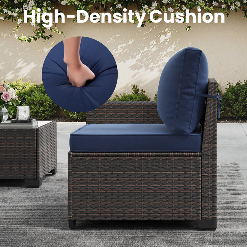 6 Piece Outdoor Sectional Sofa Set With Wide Armrest, Navy