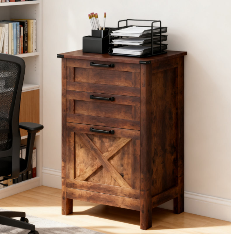 Office Storage Cabinet, Vertical File Cabinet with 3 Drawers, For Home and Office, Brown