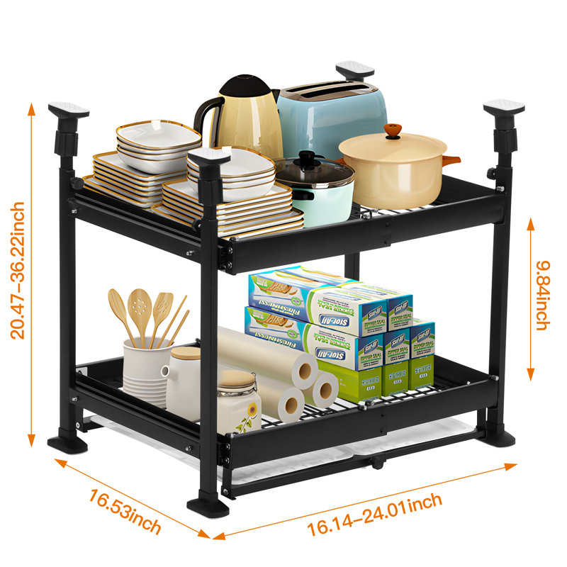 Double Adjustable Height and Width Pull-out Cabinet with Tray
