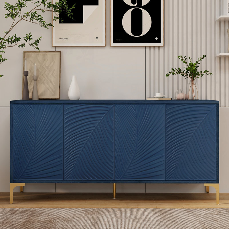 Buffet polyvalent à 4 portes avec un savoir-faire exquis pour diverses pièces, Bleu clair