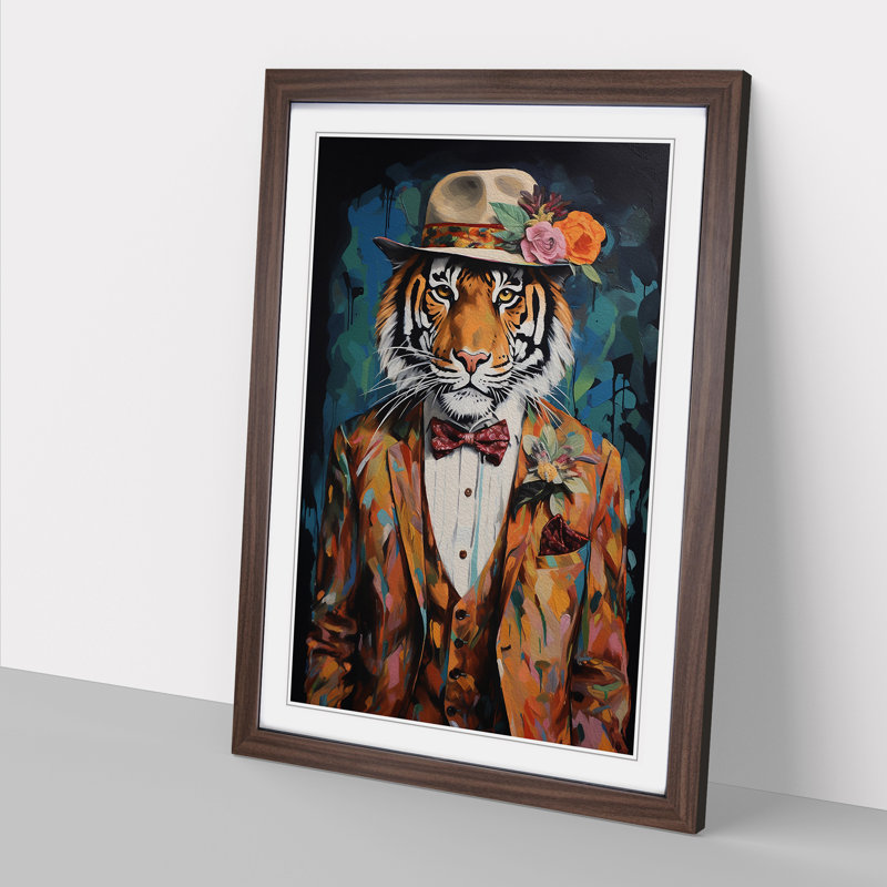 XYZ-FRM-V1223-6170 Tiger Contemporary - Single Picture Frame Print on Wood, Walnut , 46cm H x 34cm W x 2cm D