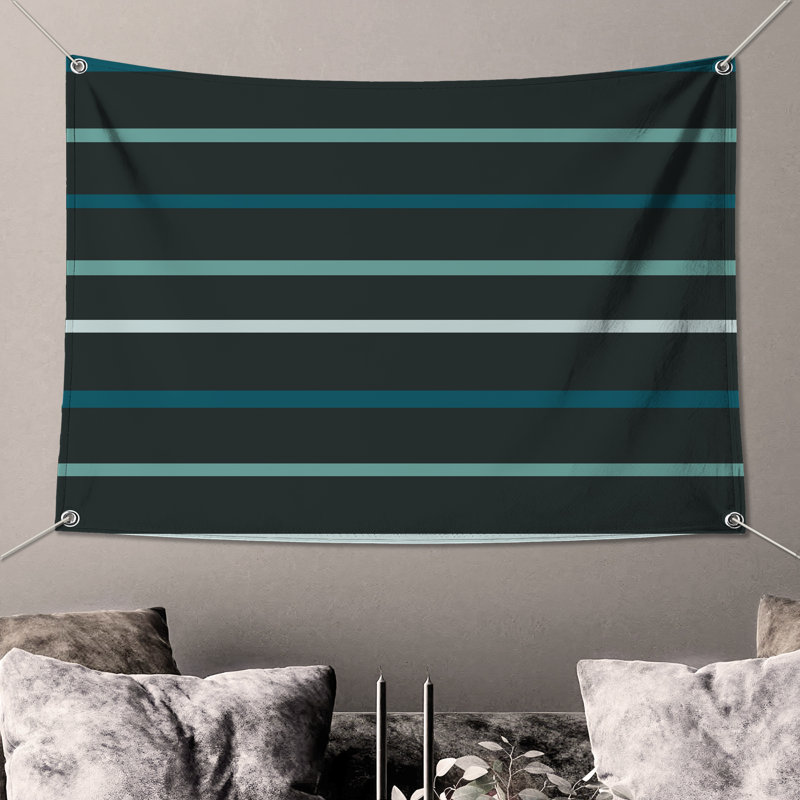 Tapisserie murale rayures bleues et grises - Décoration murale rayures, 104in H x88 with 4 Grommets