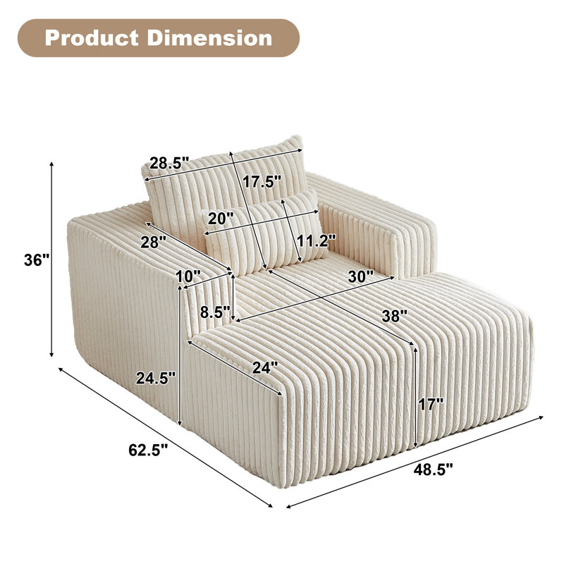 Chaise longue rembourrée Latitude Run d'intérieur, aucun assemblage requis, Beige