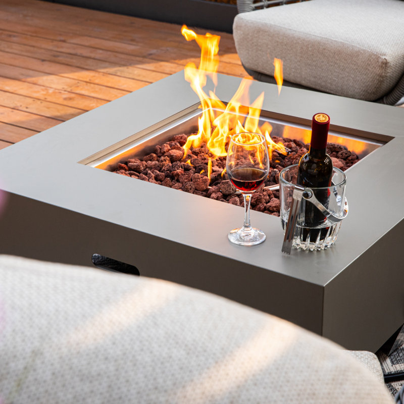 Ashton Outdoor Fire Pit 36 in. x 36 in. Square Metal Propane Fire Table with Metal Lid, Natural Gas Coversion Kit, Lava Rocks and Cover