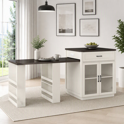83.1'' Extendable Kitchen Island with Slide Out Table and Storage Racks for 2-6 Person,Kitchen Island with Tempered Glass Doors