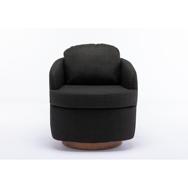 Markysha Upholstered Swivel Barrel Chair, Dark Gray Linen