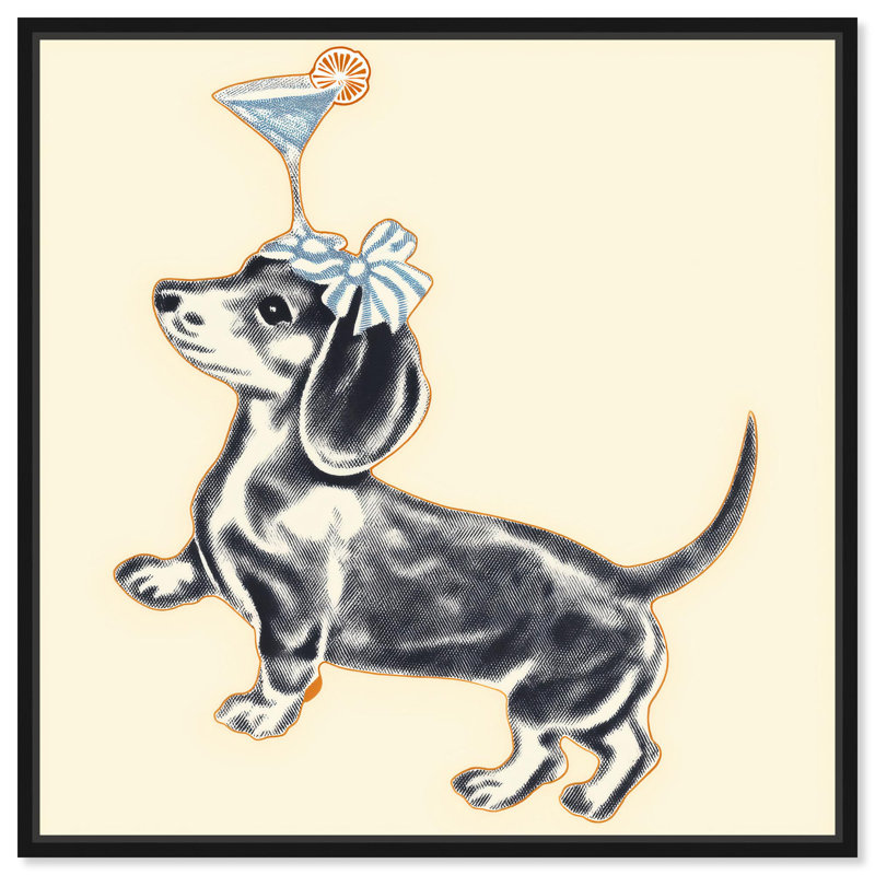 Adorable décoration murale Martini Pup I par Art Remedy, H 13 po x l 13 po, Noir, Cadre flottant