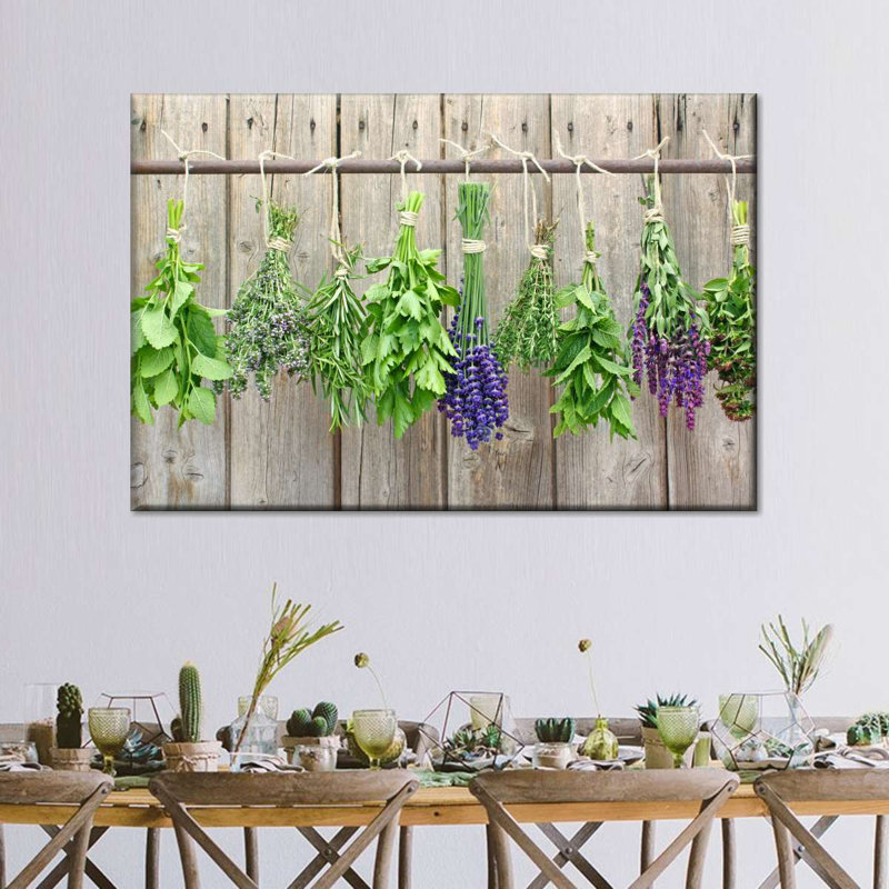 Impression sur toile d'herbes culinaires, H 16 po x l 24 po x P 1,25 po