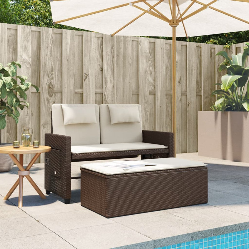 Banc de patio inclinable avec coussins Vidaxl, Blanc crème / brun