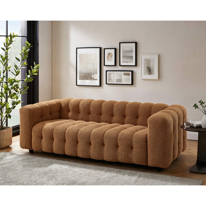 Lavance 89.4" W Tufted Bouclé Sofa, Rust