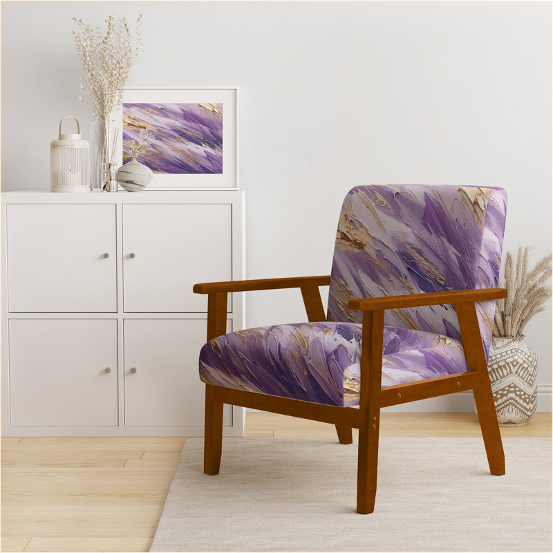 Fauteuil moderne rembourré mauve et doré Dynamic Abstractions II, Accoudoirs carrés bruns
