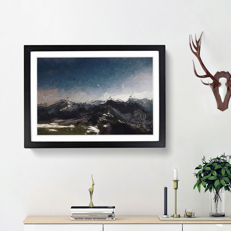 Stars Above the Mountains - Picture Frame Graphic Art Print, 48cm H x 65cm W x 2cm D, Black Framed