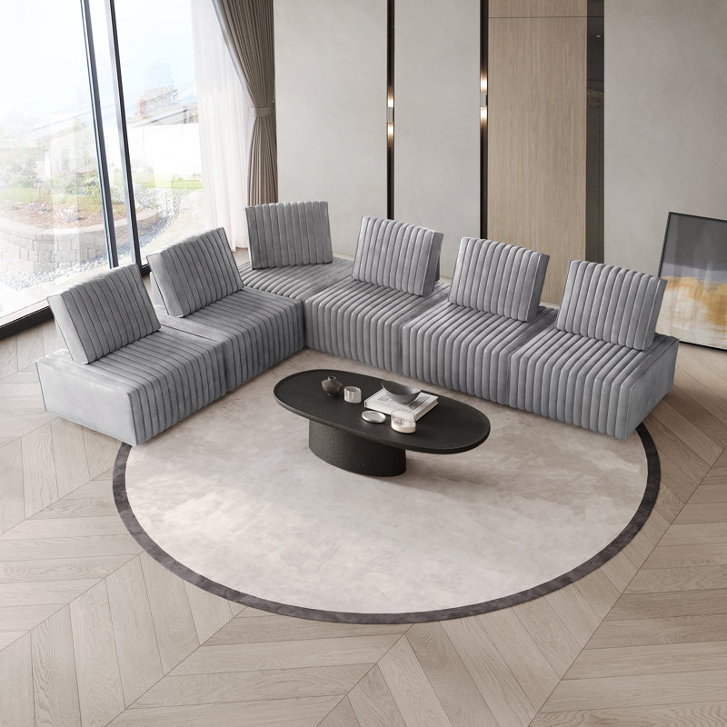 Ensemble de chaises modulaires en velours 6 pièces, Gris argenté