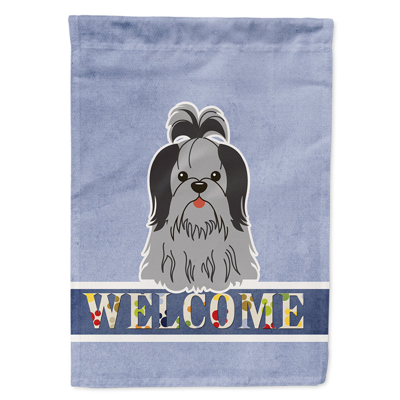 Double Sided 40'' H x 28'' W Polyester House Flag, Sitting Black/Silver Shih Tzu