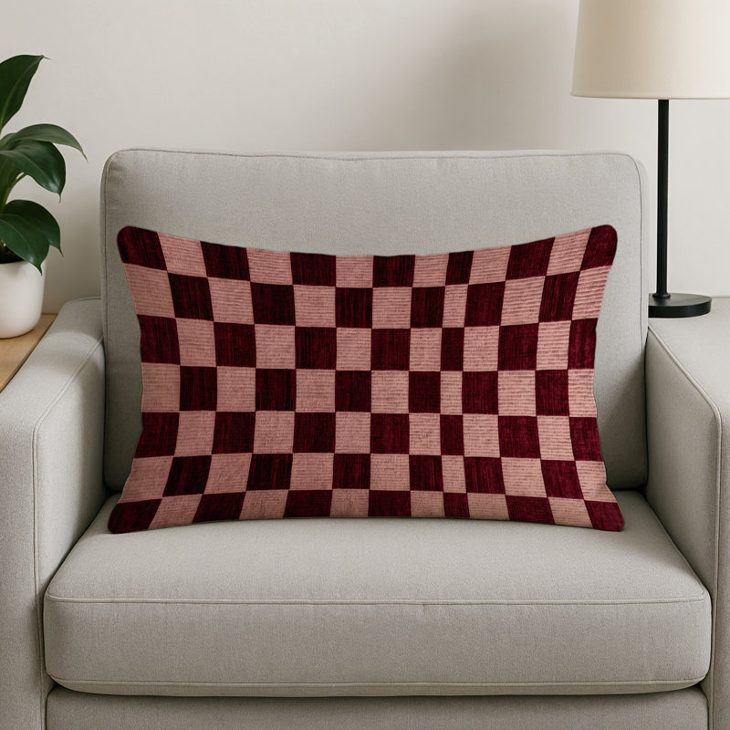 Coussin décoratif à carreaux brun intérieur et extérieur, Red Checkered 129, Rectangle H 20 po x l 14 po