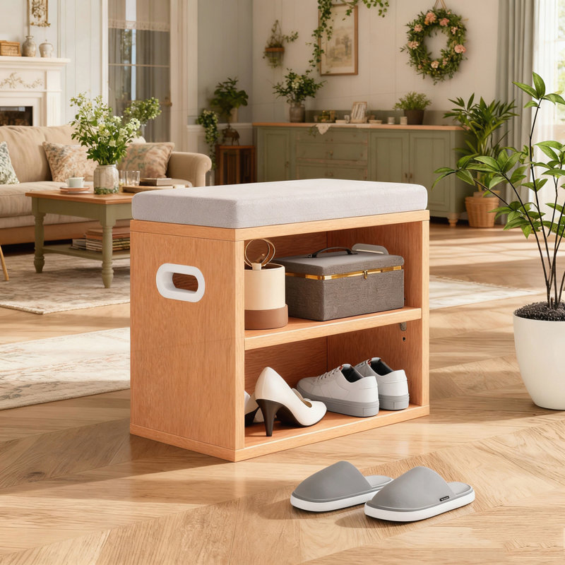 Banc de rangement pour 4 paires de chaussures, Chêne / beige