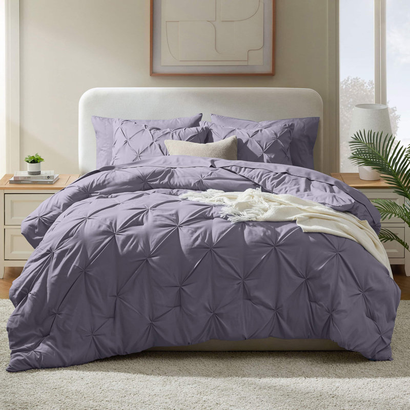 Ensemble d'édredon plissé avec draps Bed-in-a-Bag, Édredon de grande taille et 6 pièces supplément, Mauve gris
