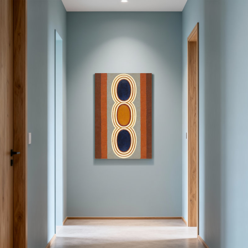 Abstract Vertical Stripes With Nested Ovals In Earth Tones, 40" H x 28" W