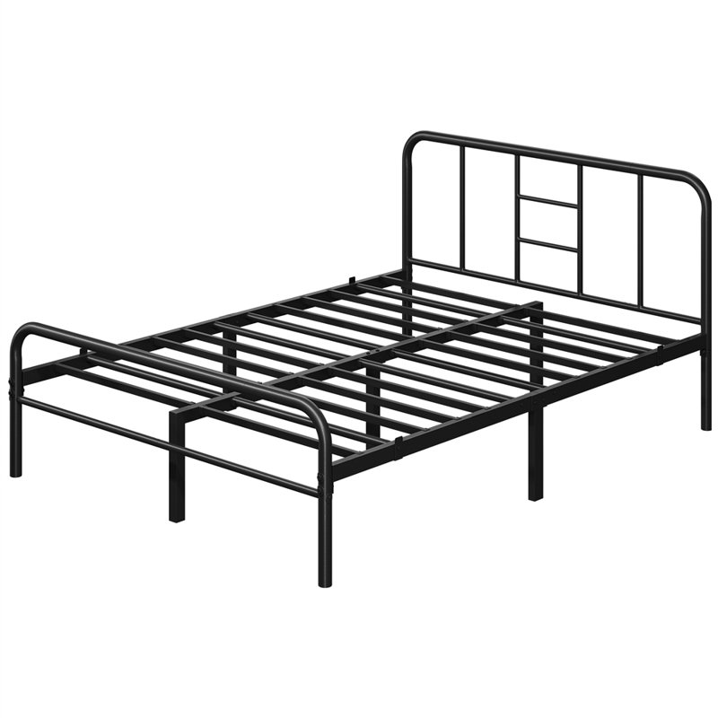 Metal-Framed Bed with High Headboard, Double (4'6), Black