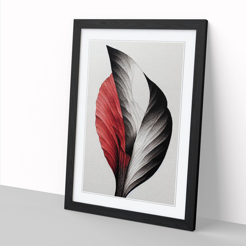 Stippling Leaf - Single Picture Frame Print, Black, 46cm H x 34cm W x 2cm D