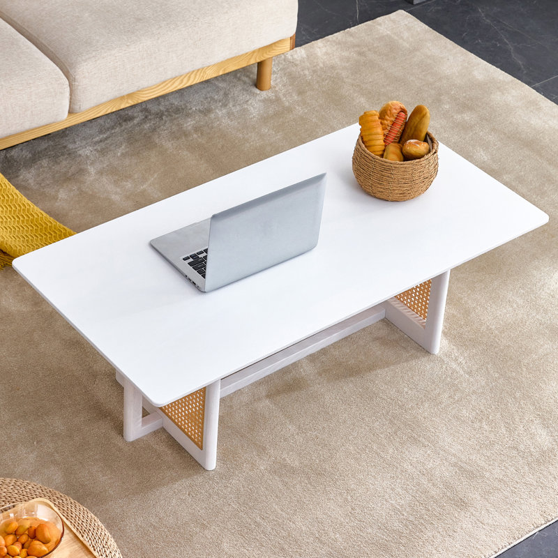 Table basse de style chinois en bois massif et imitation rotin blanc (table basse uniquement, sans chaises)