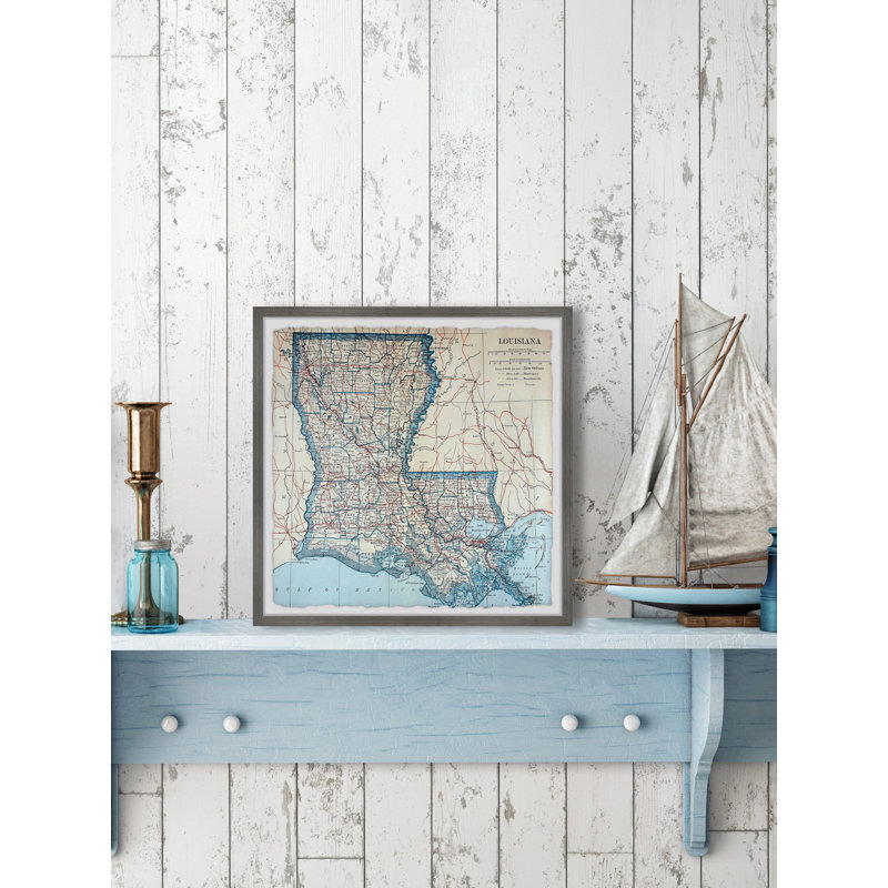 «Blue Louisiana Map», impression encadrée, H 12 po x l 12 po x P 1,5 po