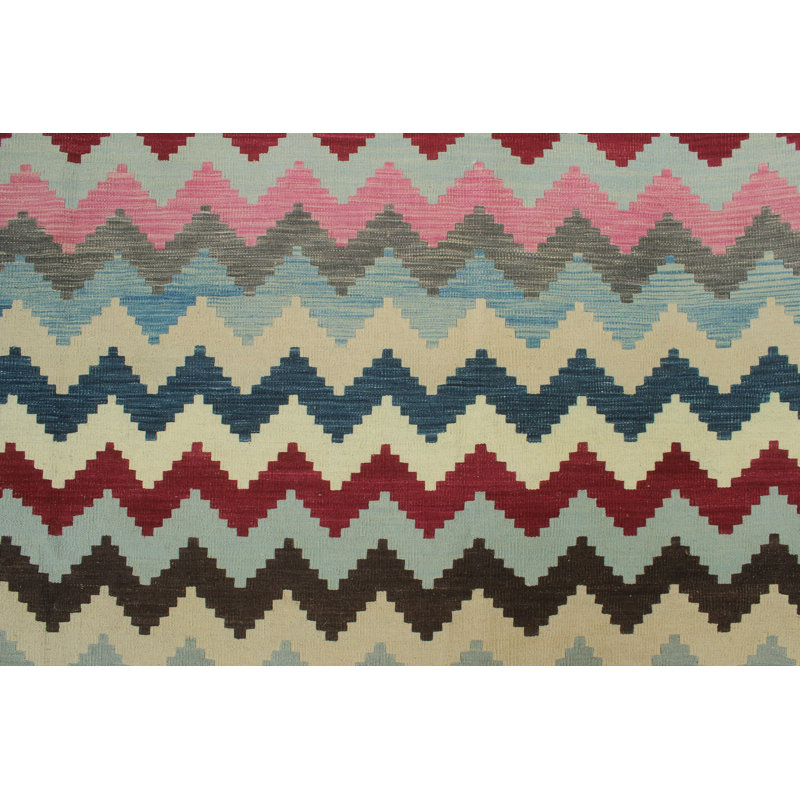 Tapis décoratif de laine noué à la main rouge/bleu de conception unique 10 pi 3 po x 13 pi 10 po Reta