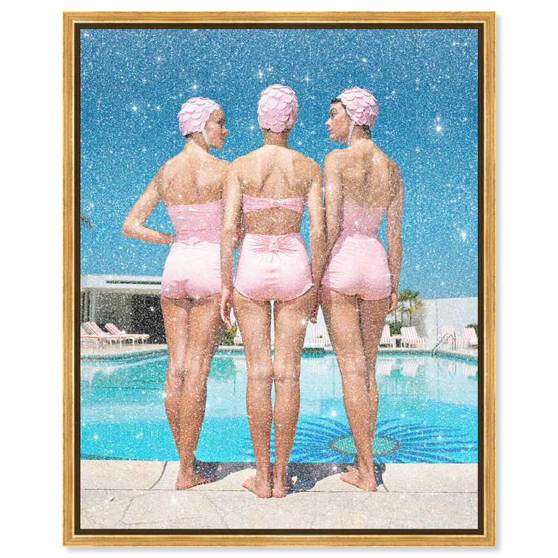 Pool Edge Canvas Fashion Print by Oliver Gal, Black Frame, 16 x 20, 21"H x 25"W, Gold Floater Frame