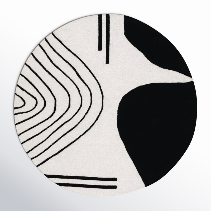 Felipe Handmade Wool Ivory/Black Rug, Round 6'