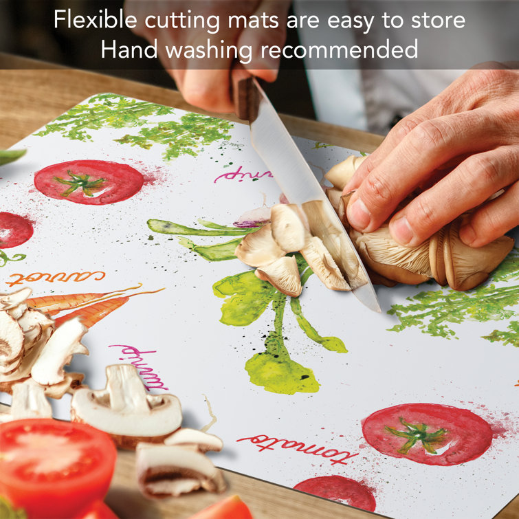 Cut N' Funnel Veggie Splash Designer Flexible Plastic Cutting Board Mat, 15 x 11.5, Made in The USA, Decorative, Flexible, Easy to Clean