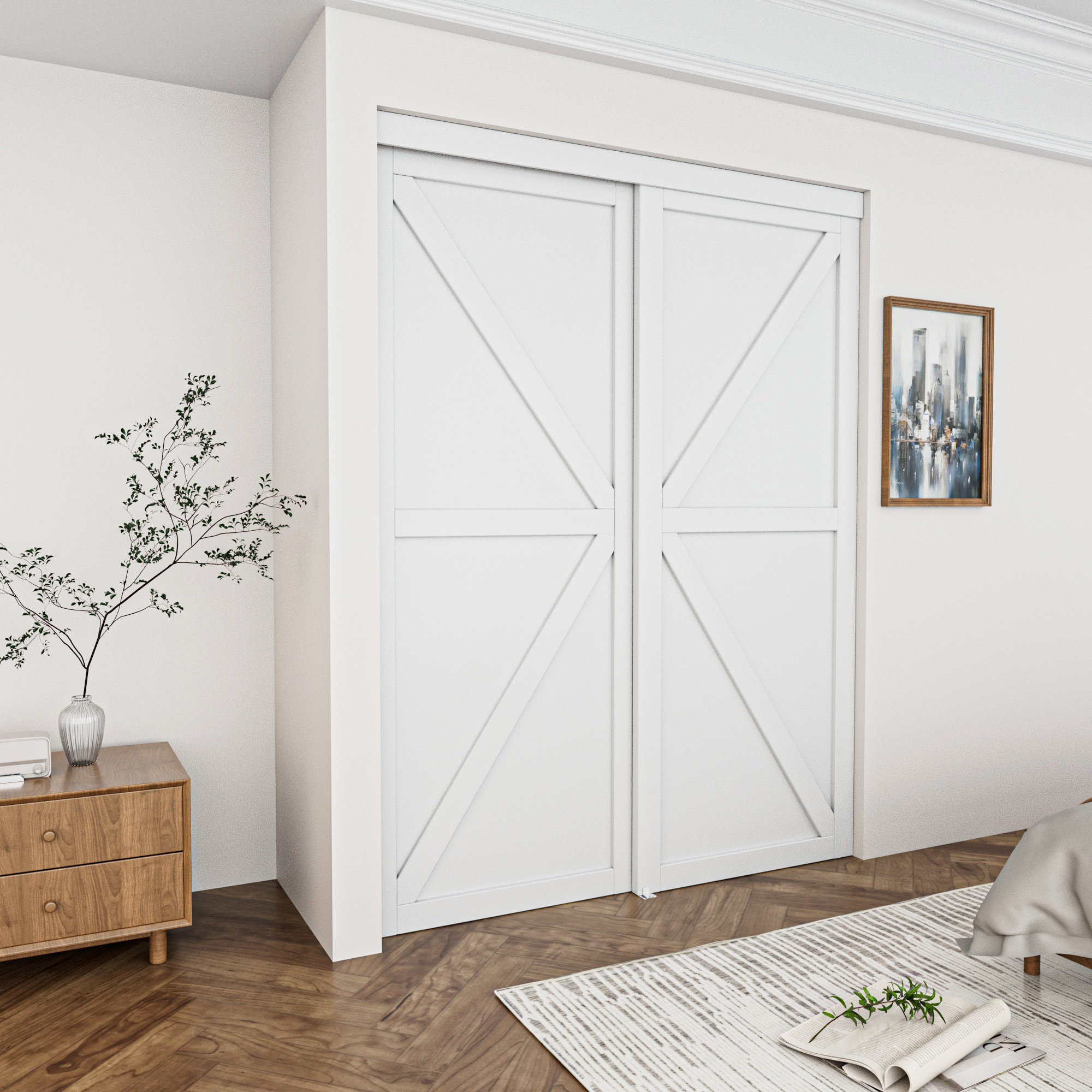 Win Stellar Sliding Closet Door MDF Paneled Wood PVC Surface with