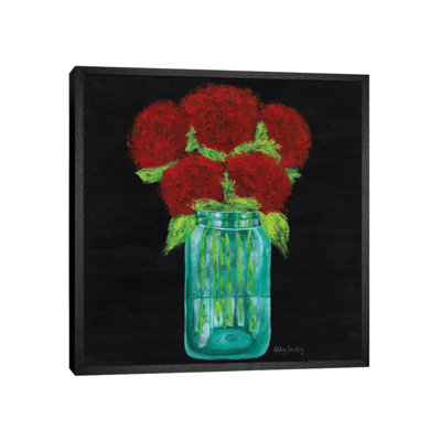 Red Hydrangeas In Mason Jar by Ashley Bradley - Print on Canvas