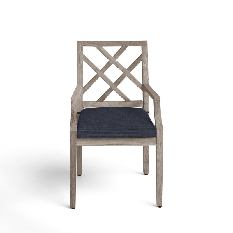 Haley Patio Dining Armchair with Cushions, Oyster Teak, Linen Navy, Welt