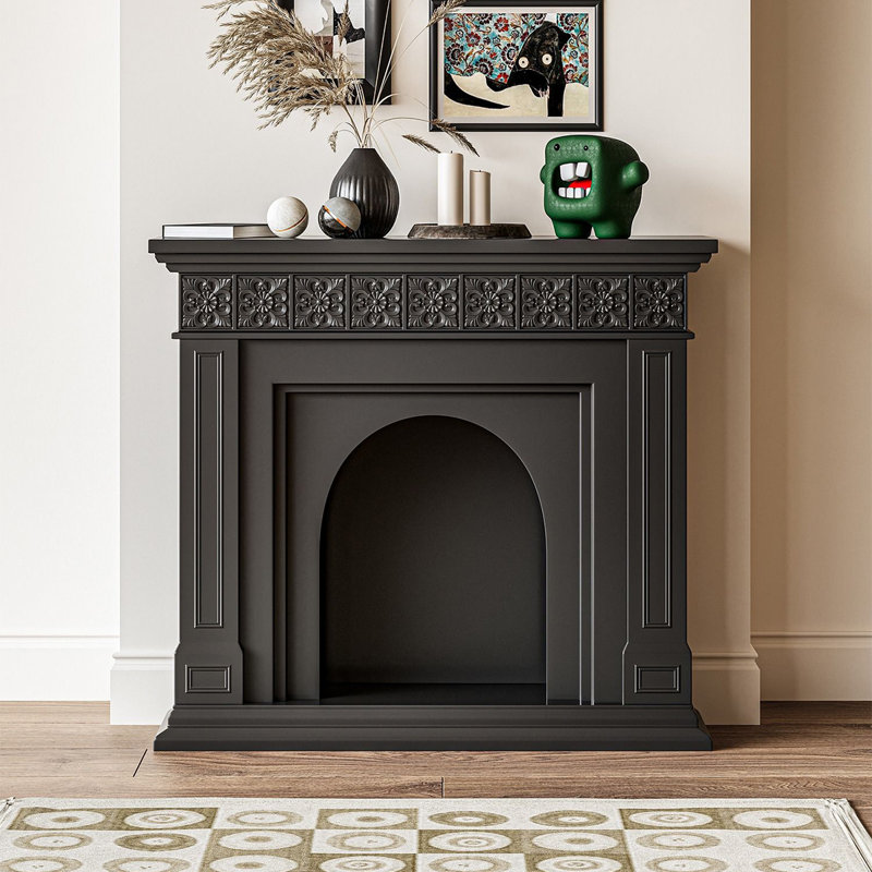 43.31"Retro Black Fireplace Mantel