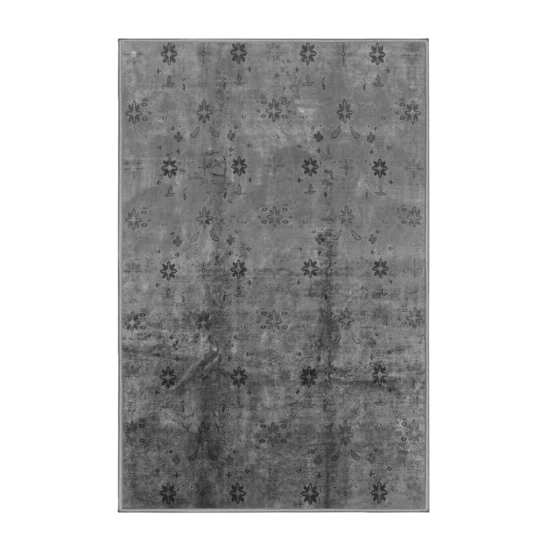 Tapis d'intérieur gris en laine Tonya, Rectangle 5 pi x 7 pi
