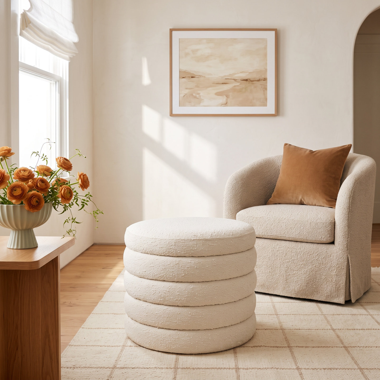 Helene 19 " Ottoman, Ivory Boucle