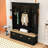 Wood Hall Tree with APP-Controlled LED Strip, Hooks, Flip-Down Cabinets and Shelves-96354808