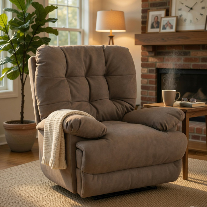 Lima Oversized Power Motion Recliner, Plush Tufted Dark Grey Faux Leather