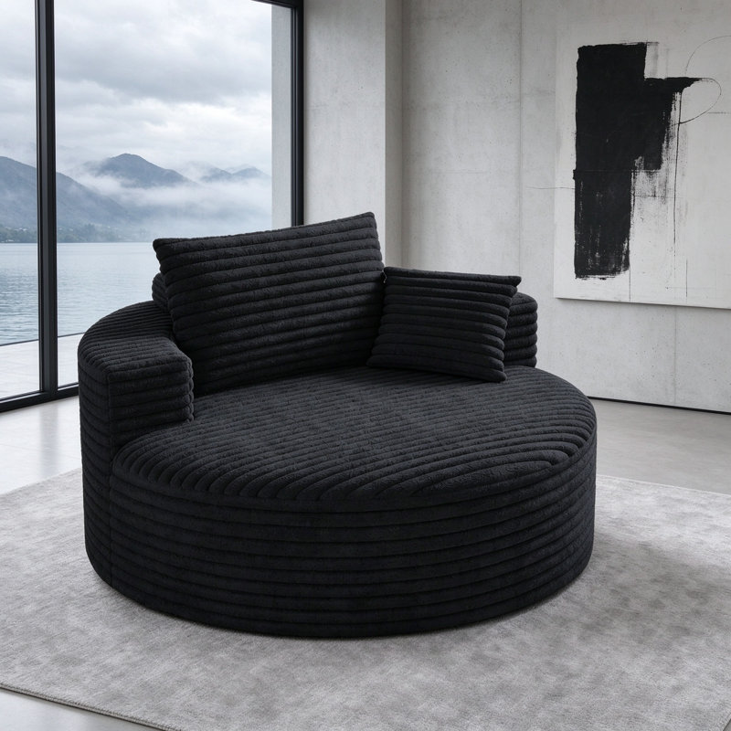 Fauteuil lounge rond surdimensionné et moderne avec assise profonde et mousse à mémoire de forme pour un confort de détente optimal à l'intérieur