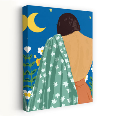Woman In Moonlit Garden Dreamy Peaceful Serene Nature Summer Wall Art Print 1 Piece Wrapped Canvas Wall Art